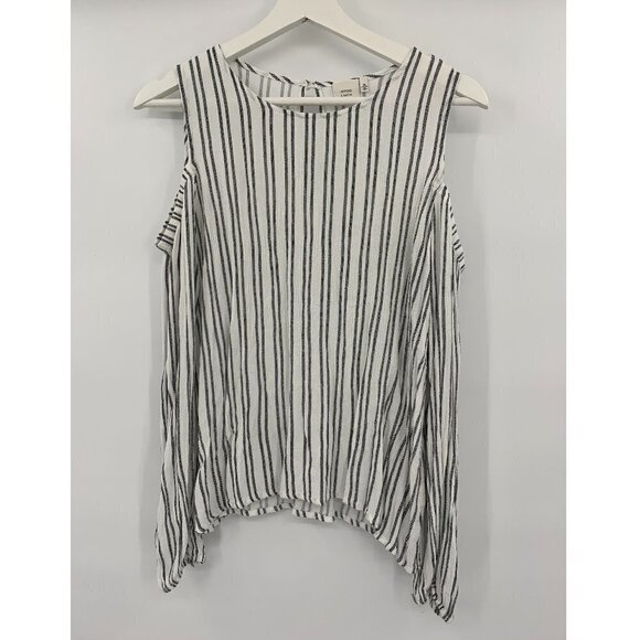 Good Luck White Striped Hollow Shoulder Tunic Top - Picture 1 of 5